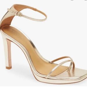 NEW Reformation Gilda Platform Ankle Strap Gold Sandals Size 8